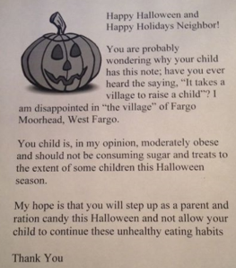 The letter a North Dakota was planning to give out on Halloween 